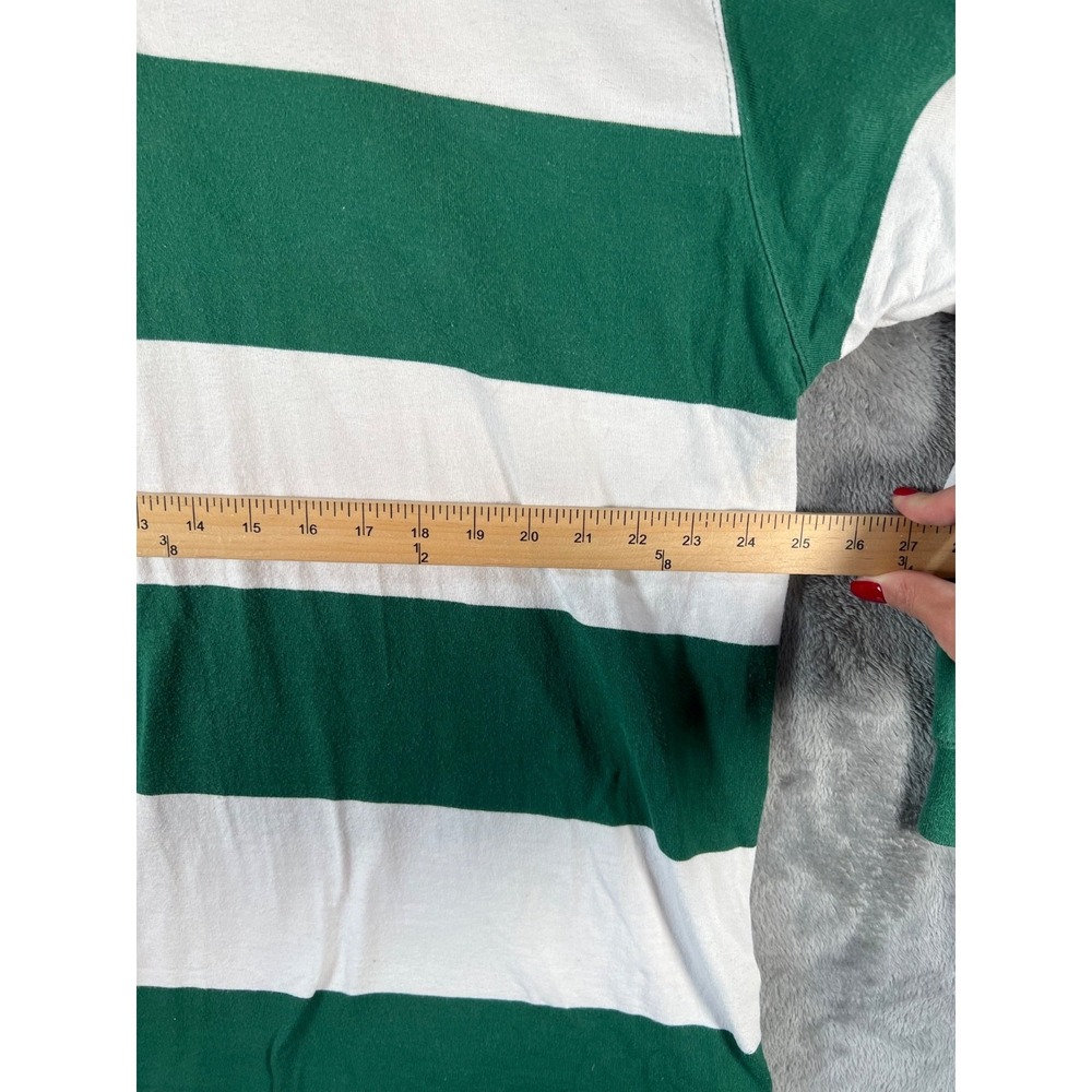 Lands End Vintage Rugby Shirt Mens XL Green White Stripe Heavyweight 90s Polo - Picture 2 of 13